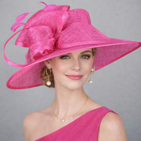 Hot Pink Three Layer Wide Brim Sinamay Hat Kentucky Derby Hat Wedding Church Tea Party Garden Carriage Party Ascort Royal Party Hat