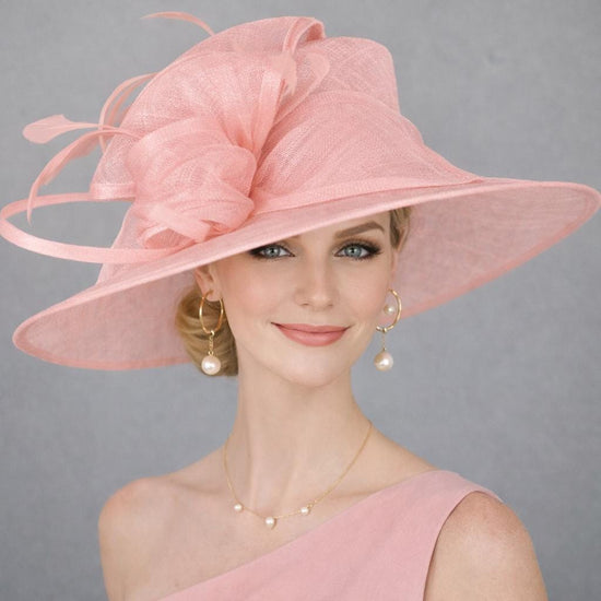 Peach Pink Three Layer Wide Brim Sinamay Hat Kentucky Derby Hat Wedding Church Tea Party Garden Carriage Party Ascort Royal Party Hat