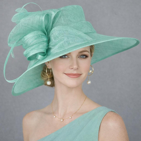 Turquoise Three Layer Wide Brim Sinamay Hat Kentucky Derby Hat Wedding Church Tea Party Garden Carriage Party Ascort Royal Party Hat