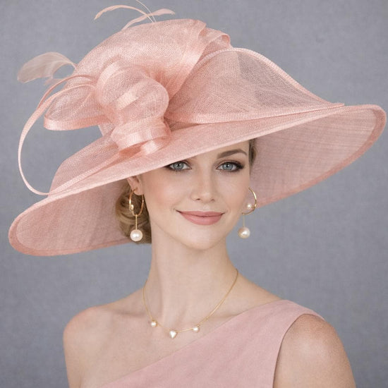 Blush Pink Three Layer Wide Brim Sinamay Hat Kentucky Derby Hat Wedding Church Tea Party Garden Carriage Party Ascort Royal Party Hat