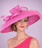 Fuchsia Hot Pink Wide Brim Sinamay Kentucky Derby Hat, Feather  Bow Ascot Hat, Statement Wedding Race Day Hat，Tea Party&Garden Party Hat