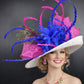 White, Fuchsia, Royal Blue  Wide Brim Kentucky Derby Hat, Ascot Hat for Wedding & Tea Party, Garden Party Hat, Mother of the Bride, Church