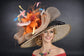 Taupe Leopard Orange Pink  Wide Brim Kentucky Derby Hat, Ascot Hat for Wedding & Tea Party, Garden Party Hat, Mother of the Bride, Church