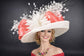 Ivory Coral Pink  Wide Brim Kentucky Derby Hat, Ascot Hat for Wedding & Tea Party, Garden Party Hat, Mother of the Bride, Church