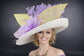 White Lavender Yellow Petal Design Wide Brim Kentucky Derby Hat,Ascot Hat for Wedding Tea Party, Garden Party Hat,Mother of the Bride,Church