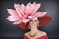 Red, Pink Flower Feathers Wide Brim Kentucky Derby Hat, Ascot Hat for Wedding & Tea Party, Garden Party Hat, Mother of the Bride, Church