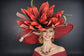 Red Feather Flower  Wide Brim Kentucky Derby Hat, Ascot Hat for Wedding & Tea Party, Garden Party Hat, Mother of the Bride, Church