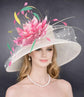 Wide Brim Kentucky Derby Hat, Ascot Hat for Wedding & Tea Party, Garden Party Hat, Mother of the Bride, Church White Pink Green Yellow