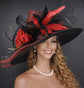 Black with Red Rose Wide Brim Kentucky Derby Hat,Ascot Hat for Wedding & Tea Party, Garden Party Hat, Mother of the Bride, Church