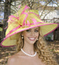 Lime Green Hot Pink Feather Flower Wide Brim Kentucky Derby Hat,Ascot Hat for Wedding Tea Party, Garden Party Hat,Mother of the Bride,Church