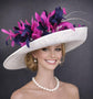 Wide Brim Kentucky Derby Hat, Ascot Hat for Wedding & Tea Party, Garden Party Hat, Mother of the Bride, Church  White Navy Blue Fuchsia Pink