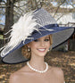 Navy Blue WHite Polka Dots Wide Brim Kentucky Derby Hat,Ascot Hat for Wedding & Tea Party, Garden Party Hat, Mother of the Bride, Church