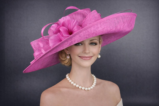 Fuchsia Pink Wide Brim Kentucky Derby Hat,Ascot Hat for Wedding & Tea Party, Garden Party Hat, Mother of the Bride, Church