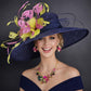 Navy blue Pink Green Wide Brim Sinamay Hat For Kentucky Derby Party, Ascot Royal Party, Garden Party, Tea Party, Wedding Party, Churh