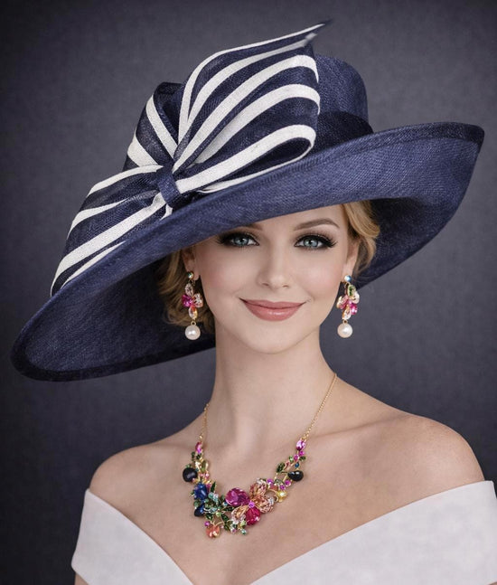 Navy Blue Kentucky Derby Hat,Ascot Hat for Wedding & Tea Party, Garden Party Hat, Mother of the Bride, Church Oaks Day