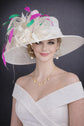 Wide Brim Sinamay Derby Hat: White Feather Church Hat