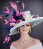 Wide Brim Kentucky Derby Hat, Ascot Hat for Wedding & Tea Party, Garden Party Hat,Mother of the Bride, Church Powder Blue Hot Pink Navy Blue