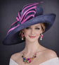 Navy Blue Medium Brim with Fuchsia Bow Kentucky Derby Hat,Ascot Hat for Wedding & Tea Party, Garden Party Hat, Mother of the Bride, Church