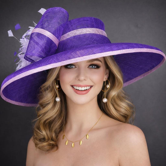 Purple Lilac Wide Brim Kentucky Derby Hat, Ascot Hat for Wedding & Tea Party, Garden Party Hat, Mother of the Bride, Church