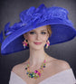 Royal Blue  Feathered Wide Brim Kentucky Derby Hat, Ascot Hat for Wedding & Tea Party, Garden Party Hat, Mother of the Bride, Church