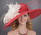 Red  White Feather Flower Wide Brim Kentucky Derby Hat, Ascot Hat for Wedding & Tea Party, Garden Party Hat, Mother of the Bride, Church