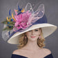 Ivory with Feather Flower Wide Brim Kentucky Derby Hat,Ascot Hat for Wedding & Tea Party, Garden Party Hat, Mother of the Bride, Church