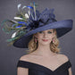 Wide Brim Kentucky Derby Hat, Ascot Hat for Wedding & Tea Party, Garden Party Hat, Mother of the Bride, Church Navy Blue Powder Blue Peacock