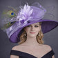 Purple Lilac  Peacock Feather Wide Brim Kentucky Derby Hat,Ascot Hat for Wedding & Tea Party, Garden Party Hat, Mother of the Bride, Church