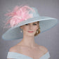 Powder Blue Pink Feather Flowers Wide Brim Kentucky Derby Hat, Ascot Hat for Wedding Tea Party, Garden Party Hat, Mother of the Bride,Church