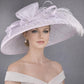 Lilac Rhinestone Bow & Ostrich Feather Wide Brim Sinamay Hat For Kentucky Derby Party, Wedding Tea Garden Party, Ascot Royal Party Church