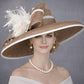Taupe Off White Ivory Wide Brim Kentucky Derby Hat, Ascot Hat for Wedding & Tea Party, Garden Party Hat, Mother of the Bride, Church