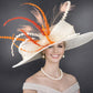 Wide Brim Kentucky Derby Hat, Ascot Hat for Wedding & Tea Party, Garden Party Hat, Mother of the Bride, Church Ivory Orange Red Pink