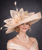 Wide Brim Kentucky Derby Hat, Ascot Hat for Wedding & Tea Party, Garden Party Hat, Mother of the Bride, Church Champagne