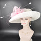 White  Pink Wide Brim Sinamay Kenturky Derby Hat, Ascot Royal Party Hat,Tea Garden Party Hat, Wedding Hat,Mother of the Bride Hat,Church Hat