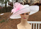 White  Pink Wide Brim Sinamay Kenturky Derby Hat, Ascot Royal Party Hat,Tea Garden Party Hat, Wedding Hat,Mother of the Bride Hat,Church Hat