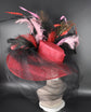 Wide Brim Sinamay Hat for Race Day – Red Pink Black Ostrich Feathers Couture Design