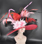 Wide Brim Sinamay Hat for Race Day – Red Pink Black Ostrich Feathers Couture Design