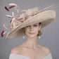 Taupe Burgundy Wide Brim Kentucky Derby Hat, Ascot Hat for Wedding & Tea Party, Garden Party Hat, Mother of the Bride, Church
