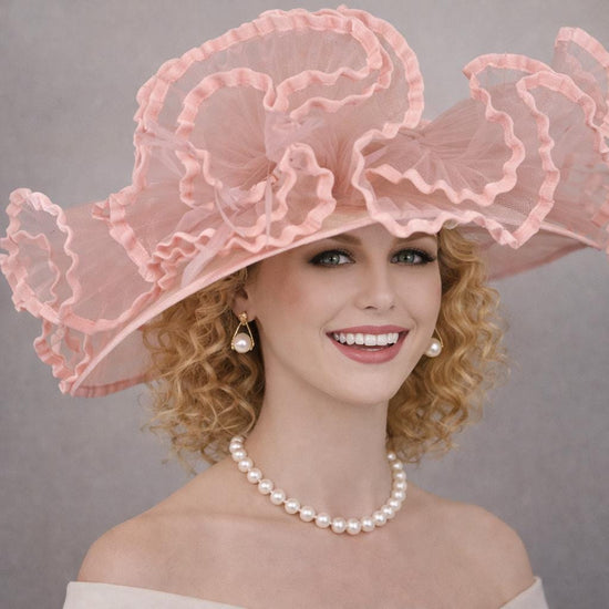 Blush Pink Dusty Pink Wave Crin Wide Brim Kentucky Derby Hat, Ascot Hat for Wedding Tea Party, Garden Party Hat, Mother of the Bride,Church