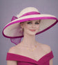 White & Hot Pink Wide Brim Sinamay hat For Easter Day; Kentucky Derby Party;Ascort Royal Party, Tea Garden wedding Party,Mother of the Bride