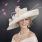 Wide Brim Kentucky Derby Hat, Ascot Hat for Wedding & Tea Party, Garden Party Hat, Mother of the Bride, Church Ivory Hot Pink