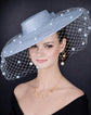 Light Blue Wide Brim Fascinator Hat with Veil 18 Inch Sinamay Ascot Hat for Wedding Race Day Mother of the Bride