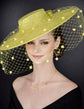 Lime Green Wide Brim Fascinator Hat with Veil 18 Inch Sinamay Ascot Hat for Wedding Race Day Mother of the Bride