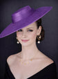 Purple Wide Brim Sinamay Fascinator Hat  Ascot Royal Hat for Wedding Race Day Kentucky Derby Party Mother of the Bride