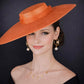 Copper Orange Wide Brim Sinamay Fascinator Hat  Ascot Royal Hat for Wedding Race Day Kentucky Derby Party Mother of the Bride