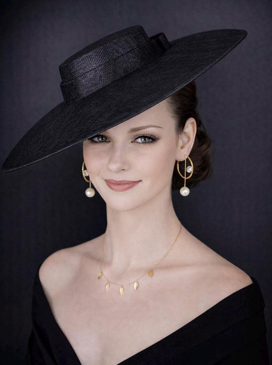 Black Wide Brim Sinamay Fascinator Hat  Ascot Royal Hat for Wedding Race Day Kentucky Derby Party Mother of the Bride