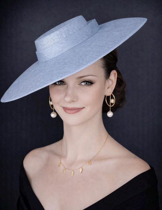 Light Blue Wide Brim Sinamay Fascinator Hat  Ascot Royal Hat for Wedding Race Day Kentucky Derby Party Mother of the Bride