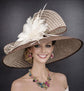 Brown Ivory Polka Dots Wide Brim Sinamay Hat For Kentucky Derby,  Ascot Royal Party,Tea Garden Wedding Party, Church, Mother of the Bride