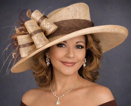 Taupe Brown Wide Brim Kentucky Derby Hat, Ascot Hat for Wedding & Tea Party, Garden Party Hat, Mother of the Bride, Church