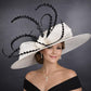 White Black Wide Brim Kentucky Derby Hat, Ascot Hat for Wedding & Tea Party, Garden Party Hat, Mother of the Bride,Church